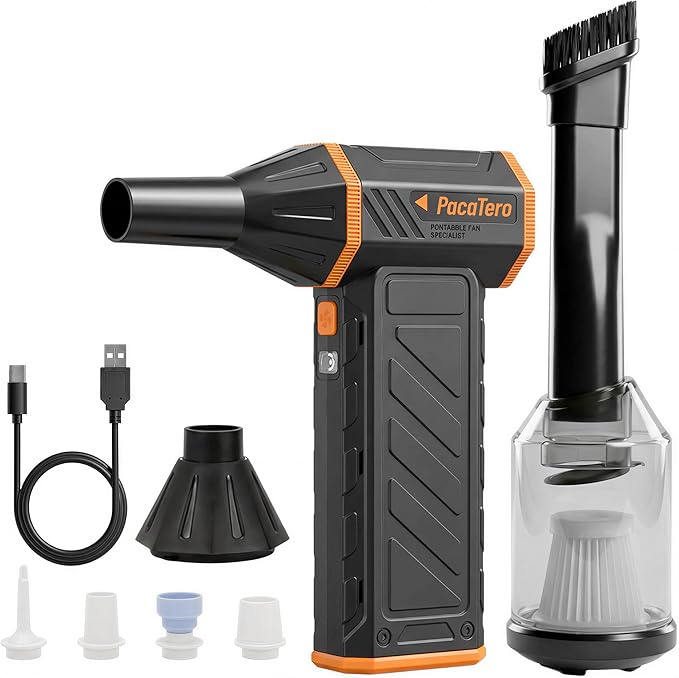 10000mAh Electric Compressed Air Duster, 3-in-1 Cordless Air Blower Vacuum Inflator, Portable Rechargeable Cleaner for PC, Keyboard, Laptop, Car Interior Dust Cleaning