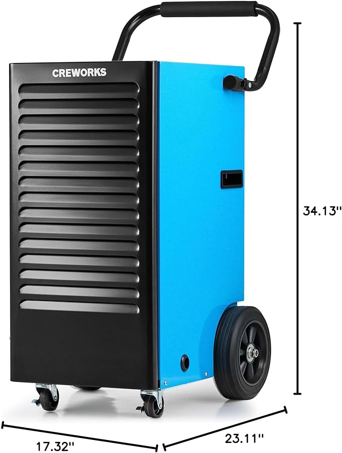 CREWORKS 180 PPD Commercial Dehumidifier, 180 Pint Dehumidifier for Basement with Wheels Drain Hose, Portable Professional Basement Dehumidification with Auto Defrost Display Panel