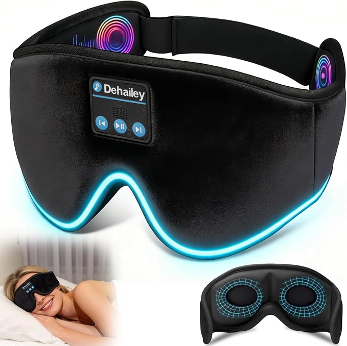 Sleep Headphones, 3D Sleep Mask with Bluetooth Headphones, 100% Light Blocking Music Eye Mask, Sleeping Headphones for Side Sleepers Sleeping Mask Thin Stereo Speakers Perfect for Sleeping