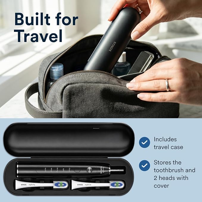 AURAGLOW Sonic Electric Toothbrush for Adults – Rechargeable, 40,000 VPM, 5 Modes, Removes 10x More Plaque, IPX7 Waterproof, Wireless Charging, 30-Day Battery, 2 Brush Heads & Travel Case