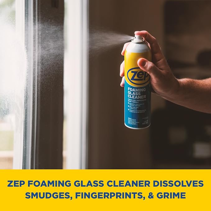 Zep Foaming Glass Cleaner - 19 oz (Case of 12) ZUFGC19 - Streak-Free Professional Grade Formula that Dissolves Dirt, Fingerprints and Grime on Glass, Mirrors, Windows and Plexiglas in Home, Business,