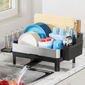 Dish Drying Rack, 304 Stainless Steel Dish Racks for Kitchen Counter | Dish Drainers with Automatic Drainage, Utensil Holder & Cups Holder, Space Saving Kitchen Organizer, Black