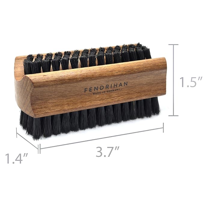 Fendrihan Genuine Boar Bristle Nail Brush with Beech Wood Handle, Made in Germany (Dark Bristles)