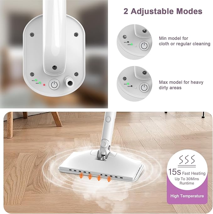 6-in-1 Steam Mop, 1200W Rotated Steam Cleaner for Home, 2 Modes, 400ML Removable Tank, 23FT Power Cord, 2 Pads, Multi-Surface Steamer for Hard Floor, Laminate Floor, Tiles Cleaning (Lunar Halo)