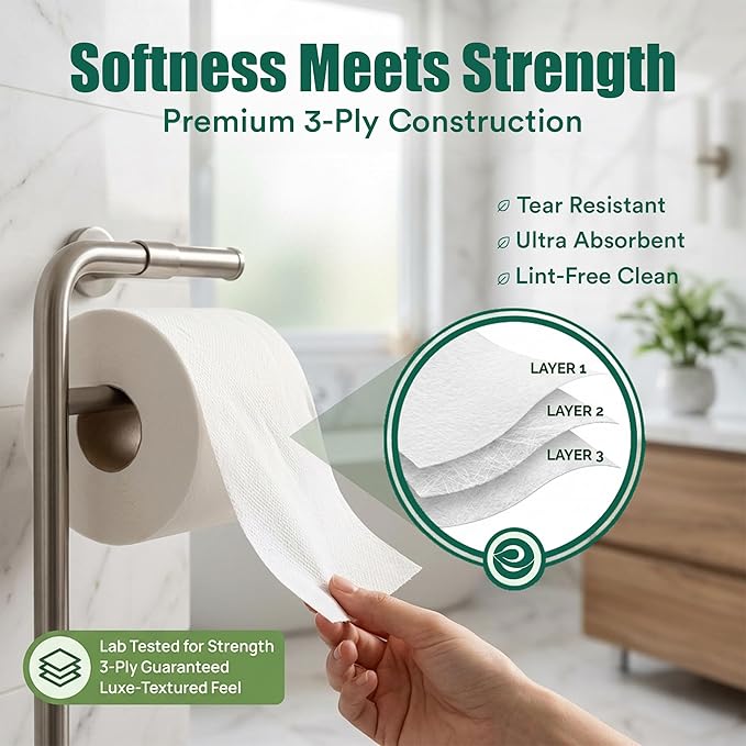Eco Soul Premium Bamboo Toilet Paper 3 Ply | 36 Mega Rolls | 300 Sheets Each | FSC Certified Hypoallergenic, Textured & Skin-Friendly Septic-Safe Soft Bathroom Tissue Eco-Friendly Chemical & Dye Free