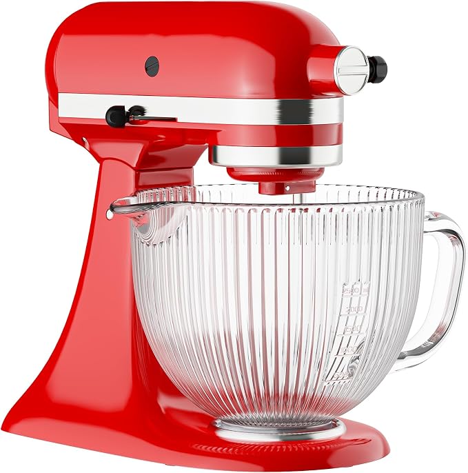 Glass Mixing Bowl for KitchenAid, Fits 4.5-5 Quart Tilt-Head Stand Mixers | 5 Qt Kitchen Aid Glass Mixer Bowl with Handle, Pour Spout & Measurement Markings by Focollk