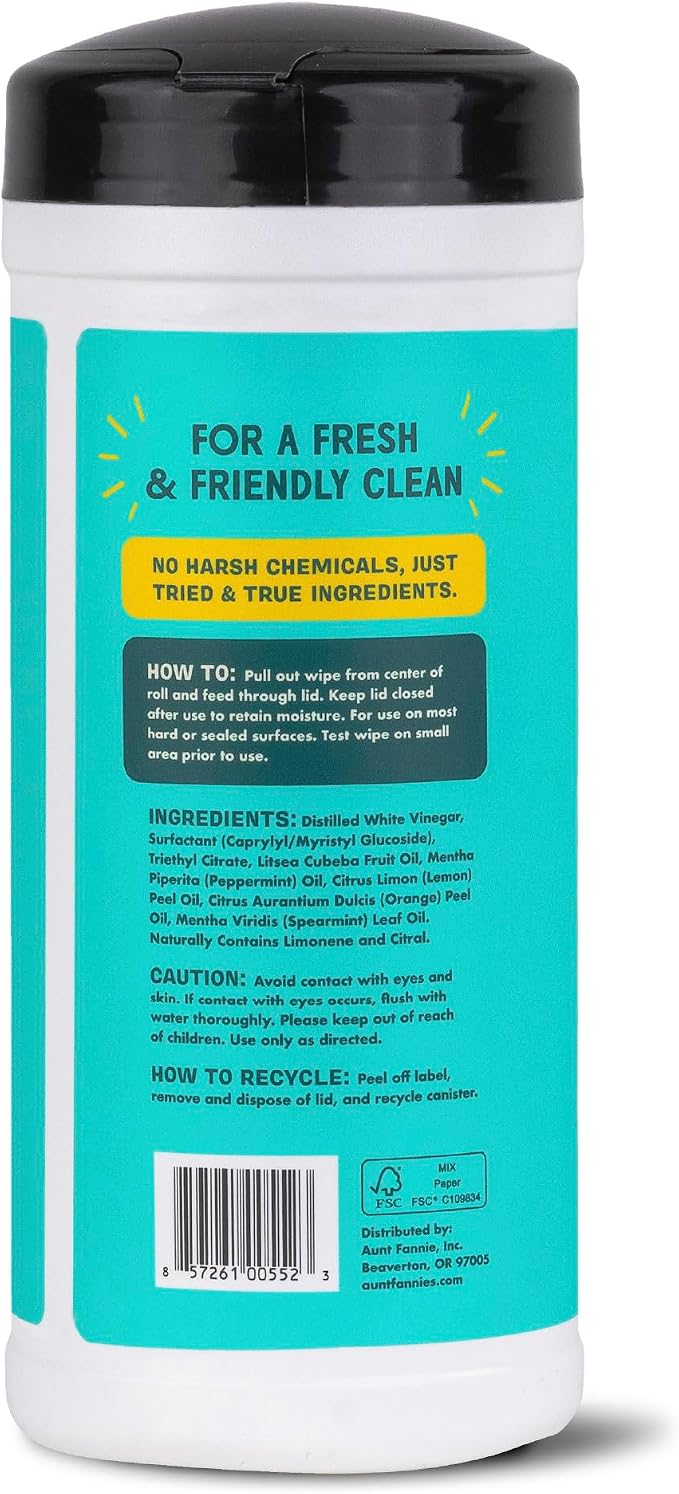 Aunt Fannie's Natural Cleaning Vinegar Wipes, Multipurpose Surface Cleaner, Bright Lemon Scent, 35 Count (Pack of 6)