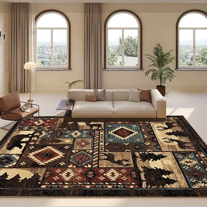 Empire Bear Cabin Area Rug for Entrance Kitchen Vintage Bohemian Tribal Rugs Non-Slip Rustic Lodge Moose Deer Floor Mats 3'x5'