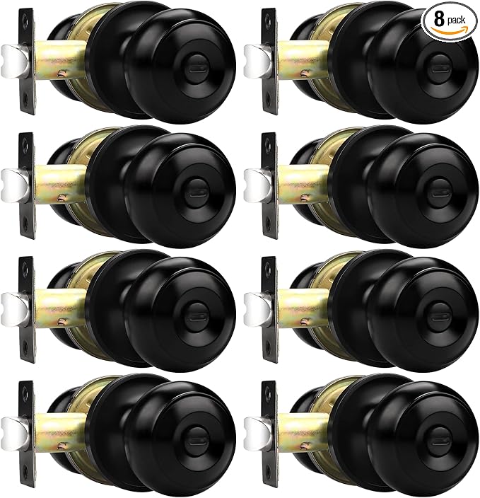 Probrico Black Door Knobs, Privacy Door Knob for Bathroom Bedroom, Interior Door Knob with Thumb Turning Locking Button, 8 Pack