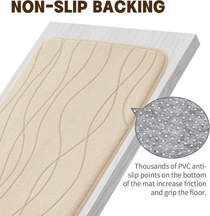 YIHOUSE Bathroom Rugs Set 3 Piece, Memory Foam Bath Mat Khaki | Ultra Soft, Absorbent, Non-Slip, Machine Washable, for Bathroom, Sink and Toilet