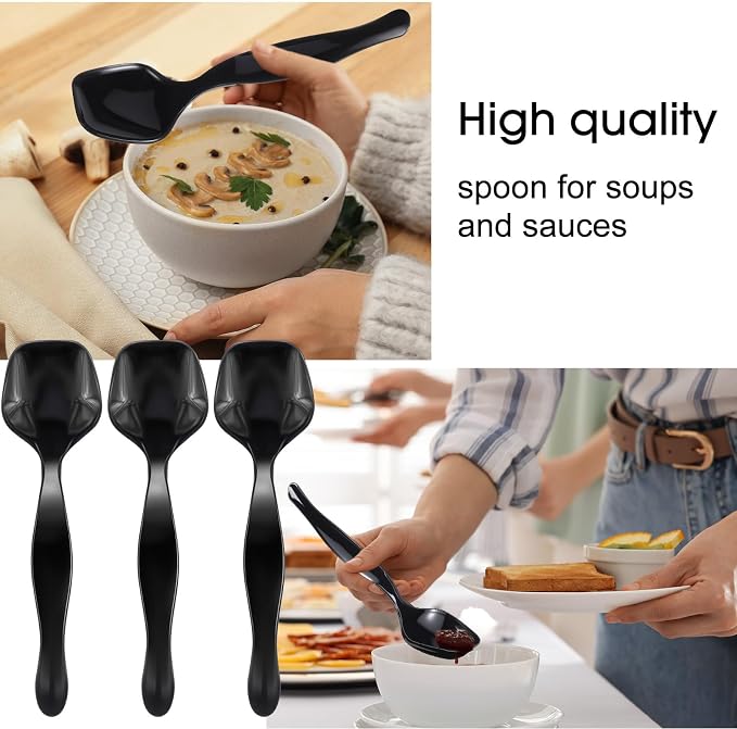 Patelai 24 Pcs Plastic Serving Utensils Disposable Black Serving Spoons Forks Tongs Heavy Duty Party Utensils for Dinner Parties, Buffets, Banquets, Birthday, Weddings and Daily Use