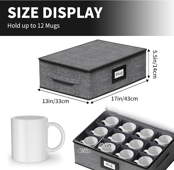 Aokeyee 8-Piece China Storage Containers Set, Hard Shell Moving Boxes for Dishes, Plates, Mugs, Wine Glass & Flatware – Dinnerware Organizer with Soft Felt Dividers, Sturdy Handles & Zippers, Grey