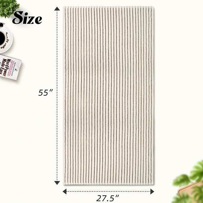 Black and Ivory Striped Bath Towels Set of 2, Lighter & Quick Dry Towels | Large 27.5 x 55 inches, Farmhouse for Bathroom, Pool, Shower