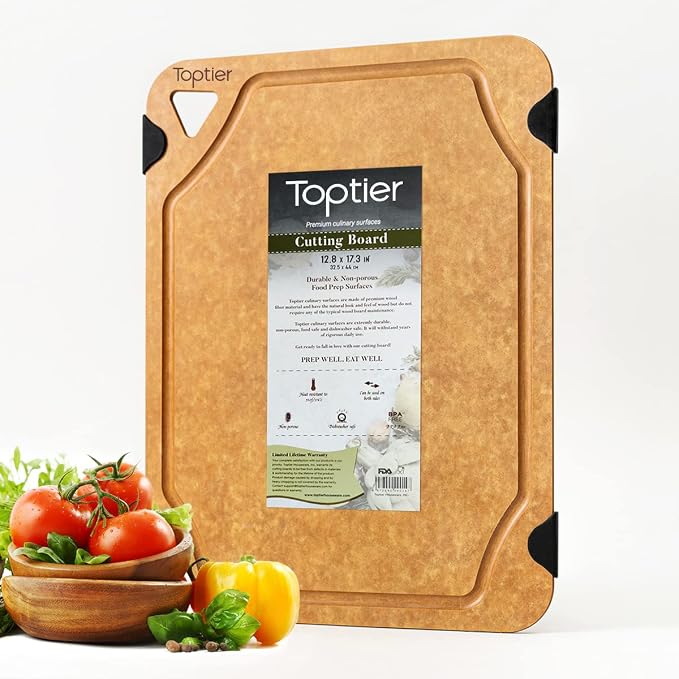Cutting Board, Toptier Wood Fiber Cutting Board for Kitchen, Non-Slip Kitchen Wooden Chopping Board, Reversible, Eco-Friendly, Natural Wood Fiber, Large Cutting Board, 17.5 x 13-inch, Natural Slate