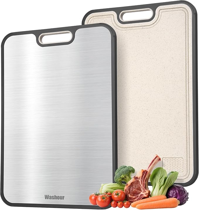 Titanium Cutting Board for Kitchen 16" x 11", 2-in-1 Non-Slip | Titanium/PP Chopping Board For Kitchen – Safe & Odor-Free, with Juice Groove & Spice Grinder, Large Surface, Easy to Clean