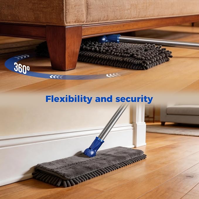 Masthome Microfiber Flat Mop, 16" Wide Floor Mop with 4 Reusable Pads & Hair Scraper, 360° Swivel Dual Sided Flip Mops, Wet Dry Dust Mop for Hardwood, Laminate, Tile, Pet Hai