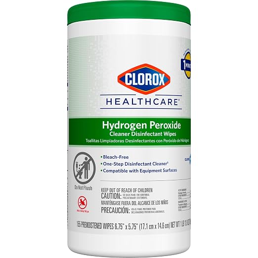 Clorox Healthcare Hydrogen Peroxide Disinfecting Wipes, Multipurpose Disinfectant, Easy to Use, Antibacterial Cleaner, 155 Count Each, Value Pack of 6