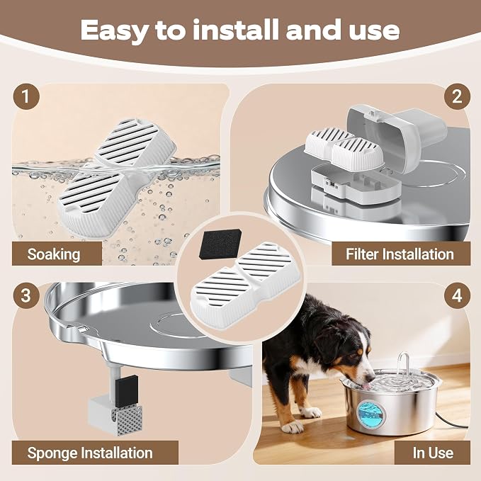 GROOKPET Dog Water Fountain Filters: 16 Dog Fountain Filters - Pet Water Fountain Filters Replacement - Including 8 Filters + 8 Sponges - Suitable for GROOKPET Dog Water Fountain for Large Dogs