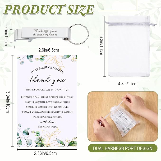 Sliner 50 Sets Wedding Favors for Guests Bulk 2oz Acrylic Personalized Shot Glasses with Bottle Opener Keychain Thank You Cards Organza Bags for Guest Wedding Gifts Newlyweds Bridal Shower Party
