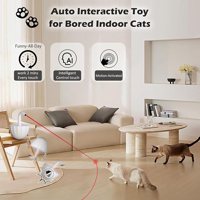 Tumbler Cat Laser Toy Automatic, 360° Rotation Rechargeable Laser Pointer, Self Play 3 Modes Motion Activated Cat Laser Toy, Interactive Cat Toys for Bored Indoor Adult Cats/Dogs (White)