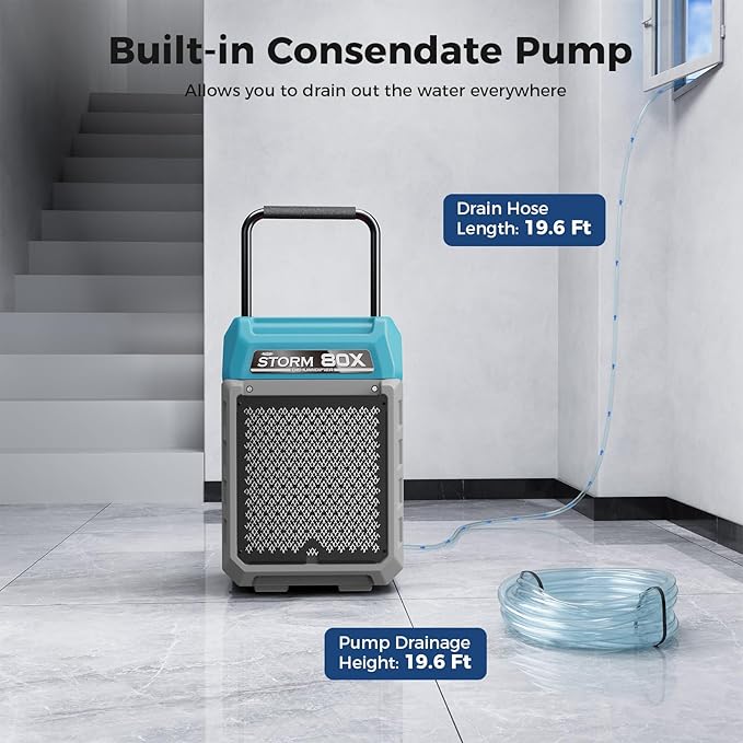 ALORAIR 170 PPD Commercial Dehumidifier with Pump & Drain Hose, LGR Industrial Use, Portable Dehumidifier with Wheels for Water Damage Restore, Carpet Drying, 6-Year Limited Warranty, Storm 80X (Blue)