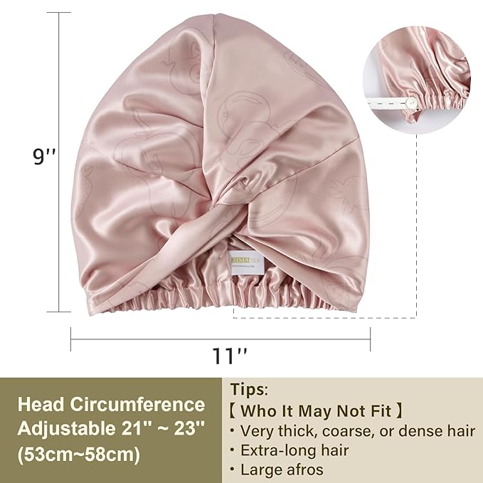 ZIMASILK 22 Momme 100% Mulberry Silk Bonnet for Sleeping & Women Hair Care, Highest Grade 6A Silk Hair wrap for Sleeping with Premium Elastic Stay On Head (1Pc, Pink - Fruit Line Art)