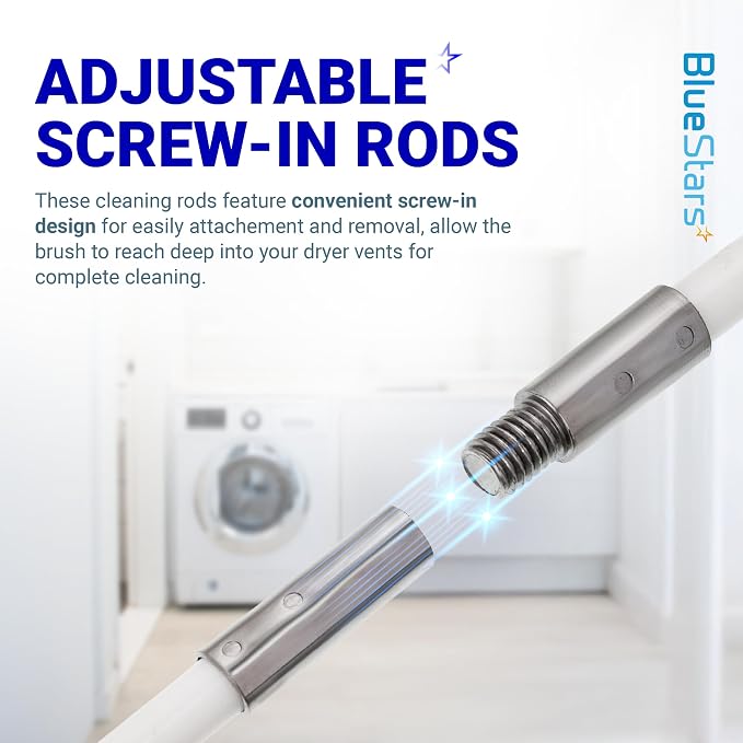 [New] BlueStars 60FT Dryer Vent Cleaner Kit with Drill Attachment | Flexible lint remover brush extends up to 60 ft and works with or without a power drill