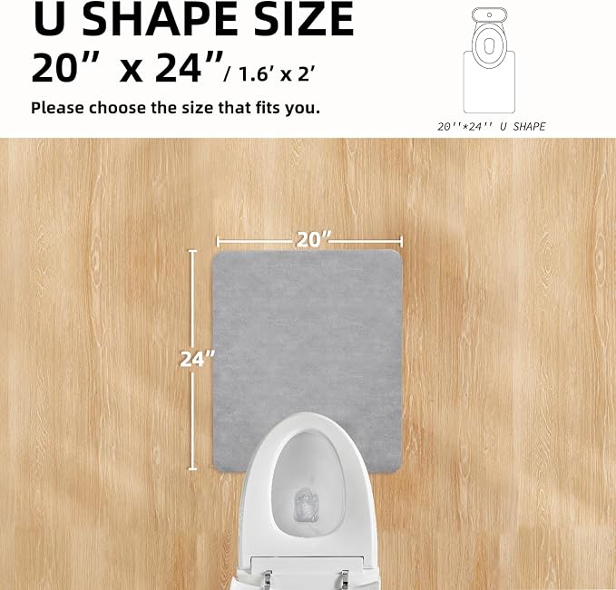 TYUU Toilet Rug, Thin Toilet Rugs U Shaped Washable Non Slip Absorbent Quick Dry Low Pile Toilet Mat, 20"x24" U Shape Light Grey