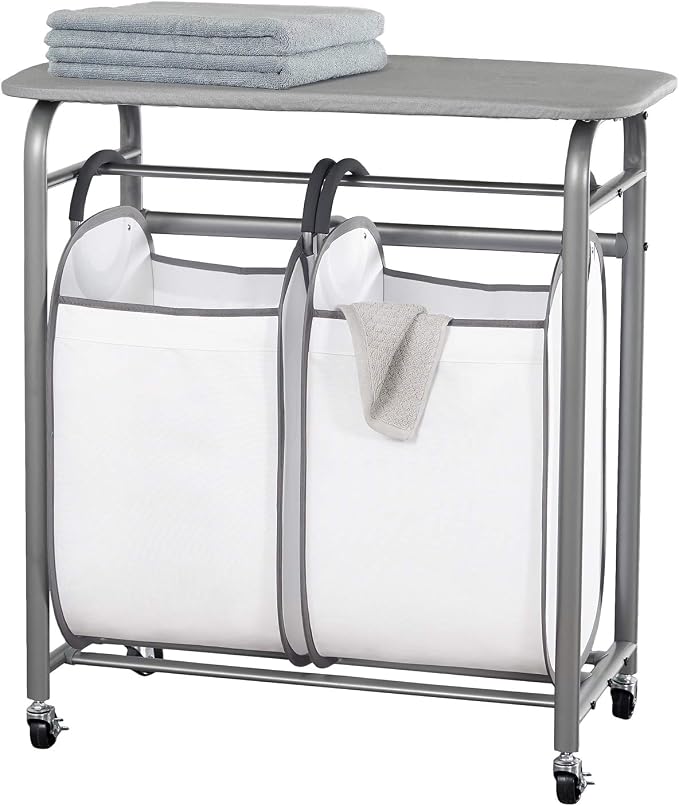 Neatfreak - Laundry Sorter with Ironing Board - 3-in-1 Laundry Basket, Ironing Station & Laundry Folding Table - 2 x Tote Hampers for Laundry, Towels & Bathroom Storage