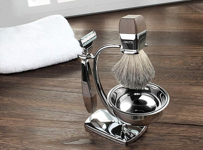 GRUTTI Shaving Kit for Gillette Fusion 5 - Magnetic Bowl, Stand & Synthetic Brush, compatible with Fusion5 Refill Blades with Space-Saving Organizer - Gift for Dad