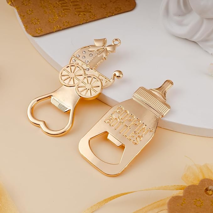 50 Pack Baby Stroller Bottle Opener Favors, Baby Shower Bottle Opener Favors with Thank You Tags & Organza Bags, Baby Shower Party Favors for Guests, Baby Shower Return Gifts