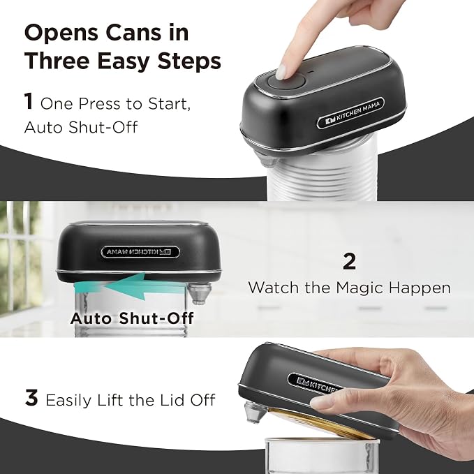 Kitchen Mama Orbit One Rechargeable Electric Can Opener, Black | Hands-free, USB-C Charging, Automatic Stop, Smooth Edge, Storage Box