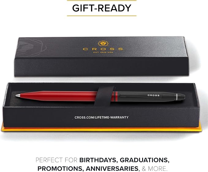 Cross Click Tuxedo Satin Metallic Red Ballpoint Pen - High-End Writing Tool for Versatile Use - Smooth Writing & Journaling - Elegant Accessory - Long-Lasting - Black Ink - Includes Gift Box