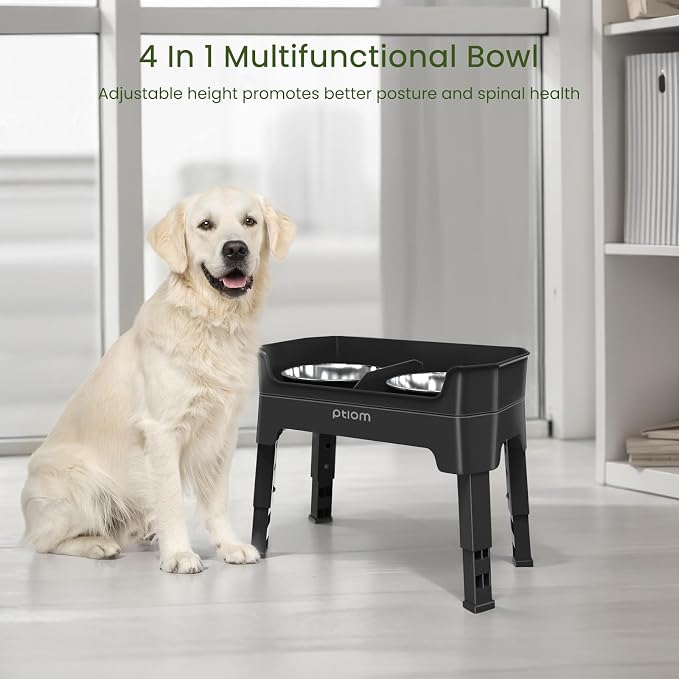 3-in-1 Elevated Dog Bowls Mess Proof Raised Slow Feeder Dog Bowls, 4 Height Adjustable Dog Bowl Stand Licking Plate with 2 56oz Stainless Steel Dog Food Bowls for Small Medium Large Dogs Pets