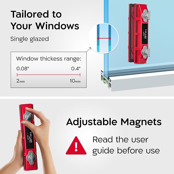 Tyroler Outside Magnetic Window Cleaner Tool | The Glider S-1 AFC Double-Sided Window Cleaner Tool Fits Windows 0.1"-0.4" Thick | Magnet Window Cleaner | Magnetic Glass Cleaner | Limpiador magnetico
