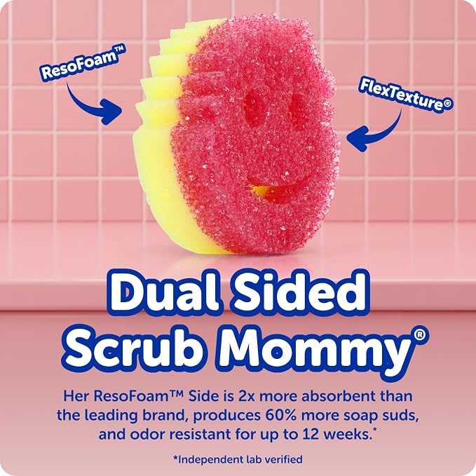 Scrub Daddy Scrub Mommy Kitchen Sponges for Dishes & Wiping Spills - Dual-Sided Dish Scrubber Sponge for Cleaning - Multi-Colored Bulk Pack - Stain & Odor Resistant (5 Count)
