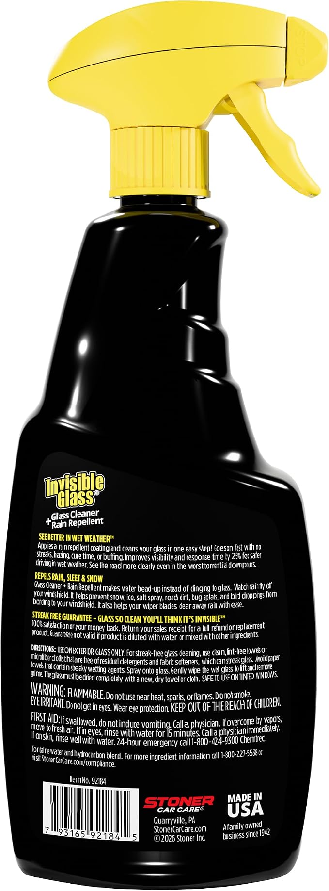 Invisible Glass 92184 Glass Cleaner + Rain Repellent 2-in-1 Windshield and Window Spray, Cleans Auto Glass, Repels Rain, Sleet, Snow, Improves Wet Weather Visibility – 22 fl oz