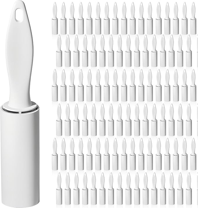 Hushee 100 Pack Mini Lint Rollers 3000 Sheets Travel Size Lint Roller Small Portable Remover for Couch Furniture Clothes Cat Hair Removal 5.9 x 1.1 Inches (White)