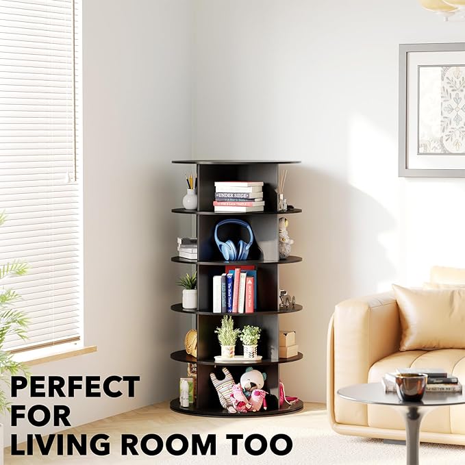 SpaceAid 5 Tier Rotating Shoe Rack Tower, Spinning Shoe Display Lazy Susan, Revolving 360 Shoe Rack Storage Round Carousel, Vertical Handbag Rotate Shoes Closet Organization (5-Tier Black)