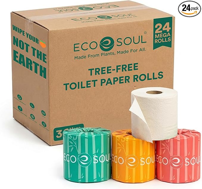 Eco Soul Premium Bamboo Toilet Paper 3 Ply | 24 Mega Rolls | 300 Sheets Each | FSC Certified Hypoallergenic, Textured & Skin-Friendly Septic-Safe Soft Bathroom Tissue Eco-Friendly Chemical & Dye Free