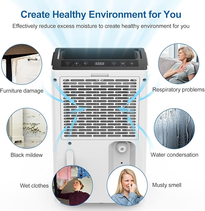 21 Pints Dehumidifier for Basement and Large Room, 1500 Sq. ft Dehumidifiers for Home with Drain Hose, Intelligent Humidity Control, 3 Modes, 24H Timer