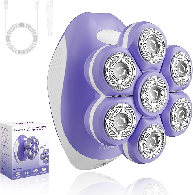 Electric Razors for Women Legs, Smooth Full-Body Electric Shaver | 7D 360° Silky-Smooth Shaver Heads, 5 Min Wide-Area Fast Body Grooming, Waterproof Wet & Dry Use, Light & Travel Cap, Violet