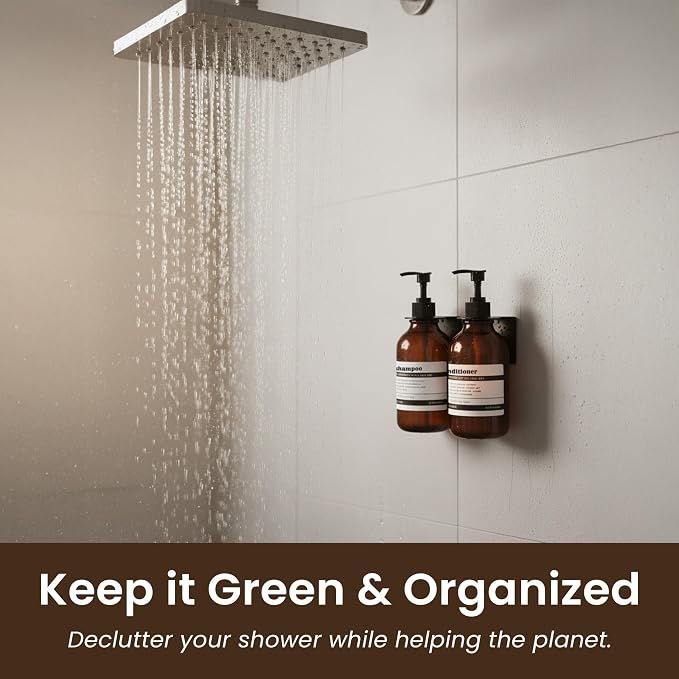 Shampoo and Conditioner Dispenser Wall Mounted Set of 2 Amber Black - No Drill Shower Soap Dispenser for Bathroom Refillable - Spa Hotel Style Accessories by MaisoNovo | 500 ml Shower Gel Dispenser Set of 2. Refillable Shampoo and Conditioner Bottles. ...