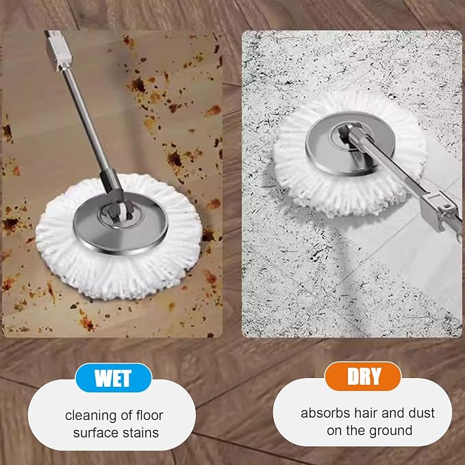 Stainless Steel Spin Mop Bucket Set with 5 Microfiber Mop Heads (Black) | 360° rotating mop head, adjustable handle, rolling wheels, cleans tile, hardwood & laminate floors