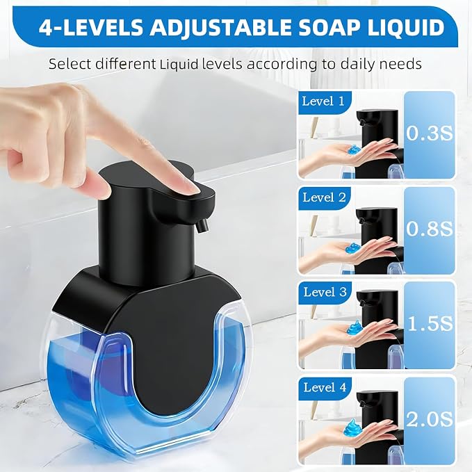2Pack Automatic Soap Dispenser Touchless,Rechargeable Liquid Soap Dispenser,15oz/420ml Smart Hand Soap Dispensers,4-Level Adjustable, Wall Mount for Bathroom Kitchen Dish Soap,Hands-Free(Black)