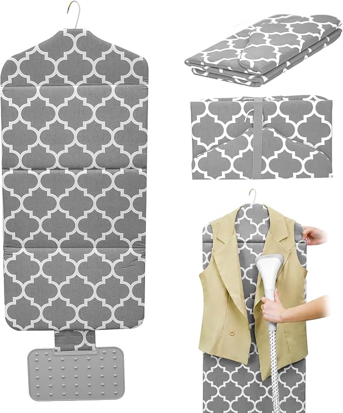 Foldable Steamer Board for Clothes, 35.62x15.75inches Ironing Mat with Silicone Iron Pad, Portable Steamer Pad for Steaming Clothes, Grey