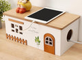 Cable Management Box, Wood Extension Cord Organizer, Handmade Power Strip Box for TV Computer Wire USB Hub System, Surge Protector Cord Hider Box on Desk or Floor (Large)