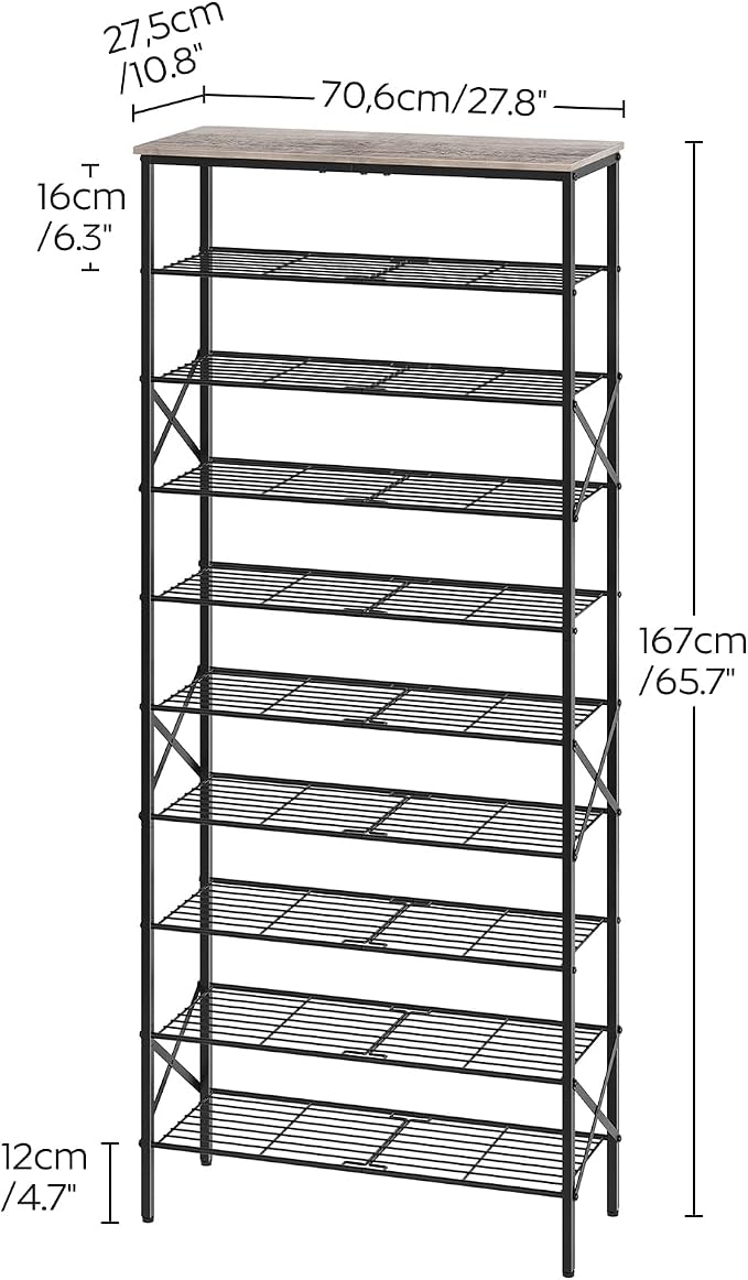 YATINEY 10 Tier Shoe Rack, Large Capacity Shoe Storage Organizer Holds 40 Pairs, Sturdy and Stable, for Entryway, Hallway, Closet, Dorm Room, Greige and Black SS10BG