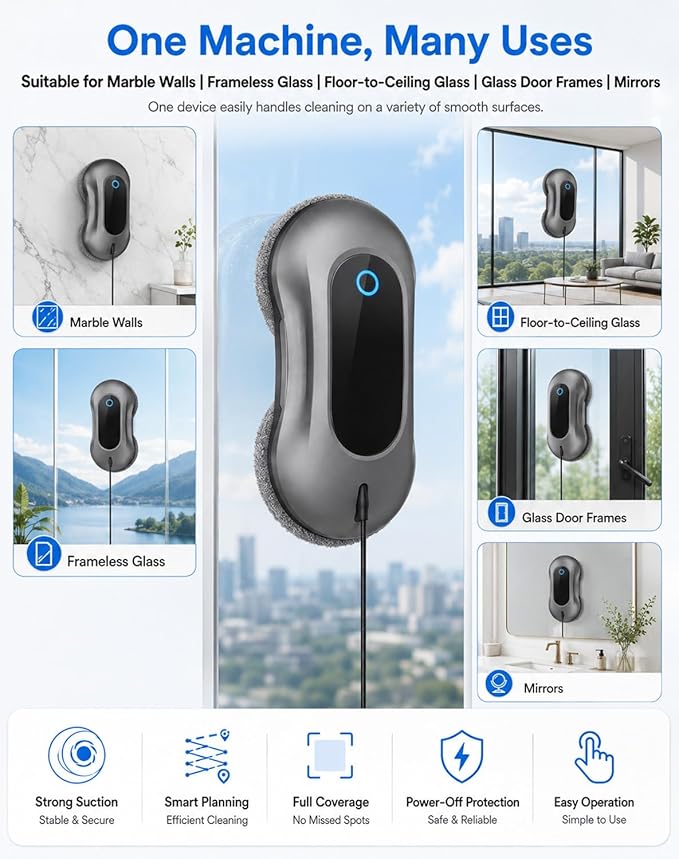 2026 Completely Upgraded Window Cleaning Robot with Smart AI Navigation, Dual Water Spray with 5500Pa Suction Automatic Glass Cleaning Robot for High-Rise Windows and Mirrors