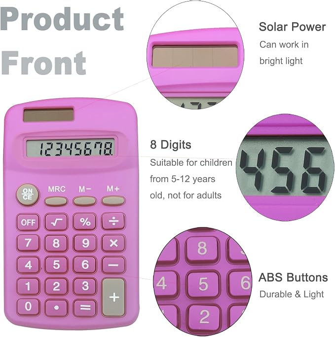 Calculator Small, 4 Function Calculators (E, Set of 20) | 8 Digit Dual Power Portable Pocket Size Desktop Handheld for Classroom Desktop Home